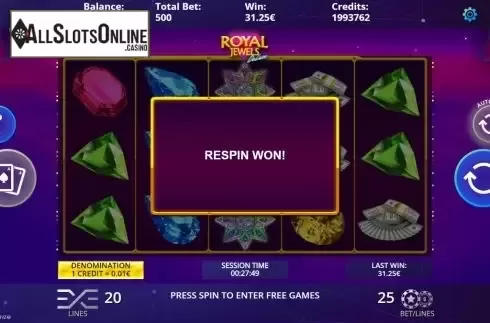 Respin screen. Royal Jewels Deluxe from DLV