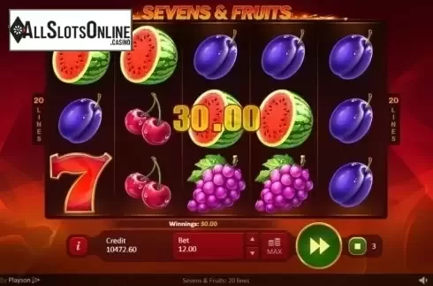 Win Screen. Sevens & Fruits: 20 lines from Playson