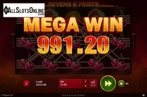 Win Screen. Sevens & Fruits: 20 lines from Playson
