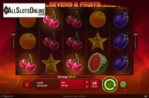 Win Screen. Sevens & Fruits: 20 lines from Playson