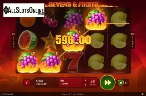 Win Screen. Sevens & Fruits: 20 lines from Playson