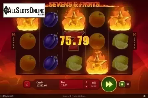 Win Screen. Sevens & Fruits: 20 lines from Playson