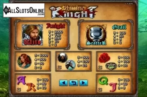 Paytable. Shining Knight from GMW