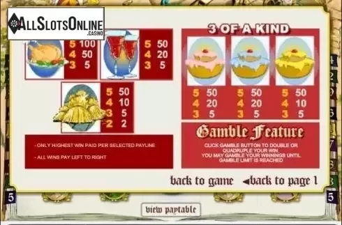 Paytable 2. Spinning for Gold from Gamesys