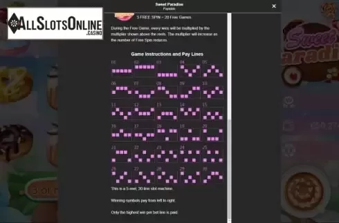 Paylines screen