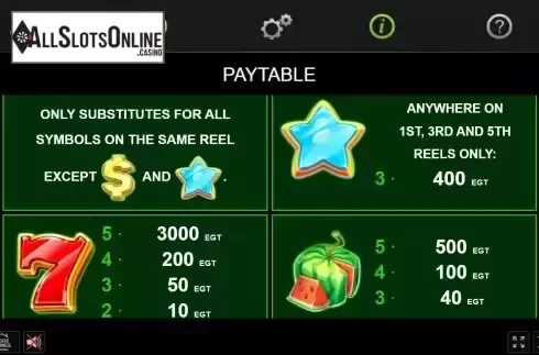 Pay Table screen 2