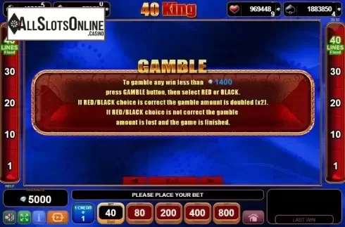 Paytable 2. 40 King from EGT