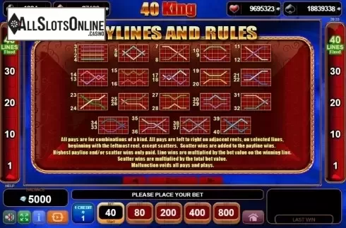 Paytable 4. 40 King from EGT