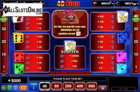 Paytable 1. 40 King from EGT
