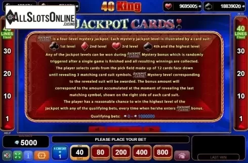 Paytable 3. 40 King from EGT