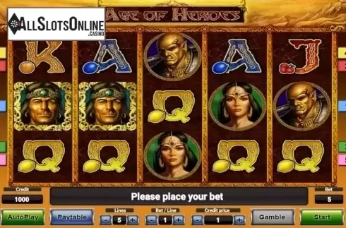 Reels screen. Age Of Heroes Deluxe from Novomatic