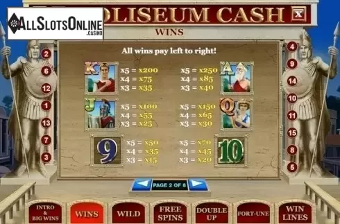 Paytable 2. Coliseum Cash from Slot Factory