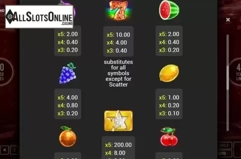 Paytable 2. Crystal Hot 40 from Fazi