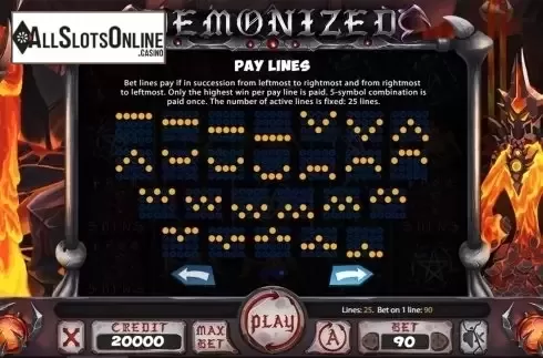 Paytable 3. Demonized from X Card