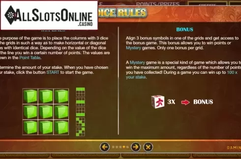 Paytable 3. Fakir Dice from GAMING1