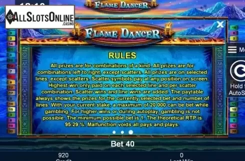 Paytable 3. Flame Dancer from Greentube