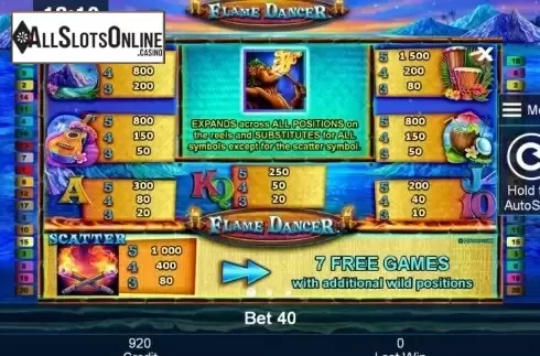 Paytable 1. Flame Dancer from Greentube