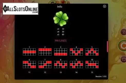 Paytable / PayLines screen