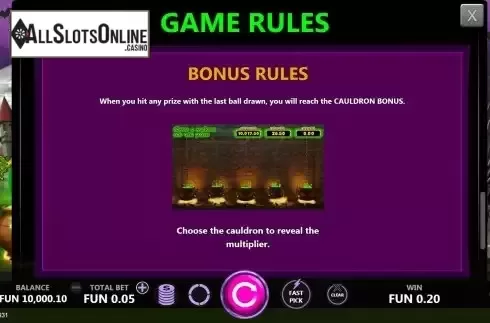 Bonus Rules screen
