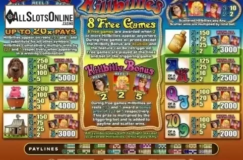 Paytable. Hillbillies from RTG