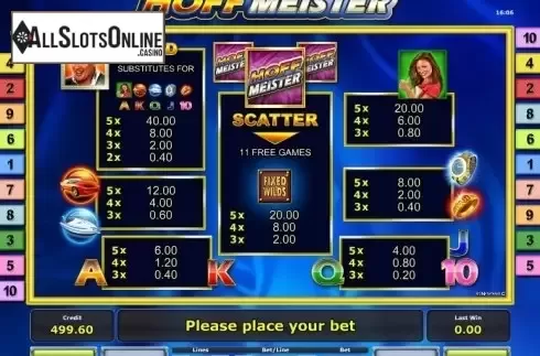 Paytable 1. Hoffmeister from Greentube