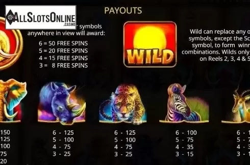 Paytable 1. Jumbo Stampede from iSoftBet