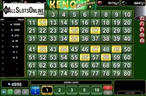 Game Screen 1. Keno Universe from EGT