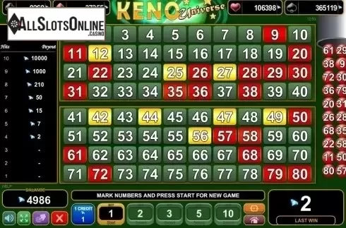 Game Screen 2. Keno Universe from EGT