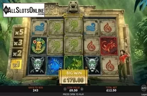 Big win screen. Legend of the Jaguar from SUNFOX Games