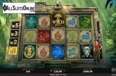Reels screen. Legend of the Jaguar from SUNFOX Games