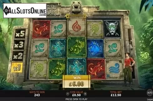 Cascading win screen. Legend of the Jaguar from SUNFOX Games