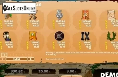 Paytable 1. Legends of the Colosseum from PAF