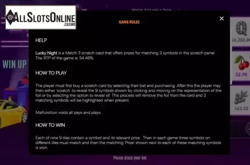 Game Rules screen