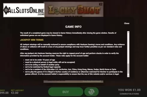 Info 4. Lucky Shot from Hacksaw Gaming