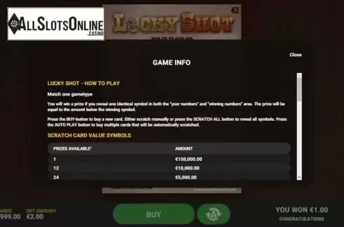 Info 1. Lucky Shot from Hacksaw Gaming