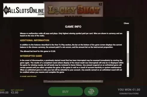 Info 3. Lucky Shot from Hacksaw Gaming