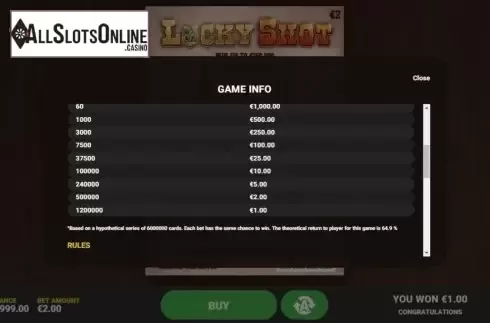 Info 2. Lucky Shot from Hacksaw Gaming