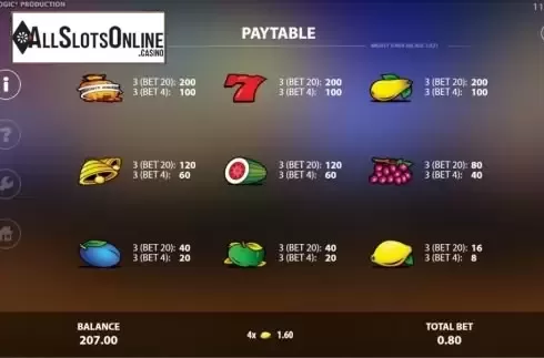 Top game paytable screen