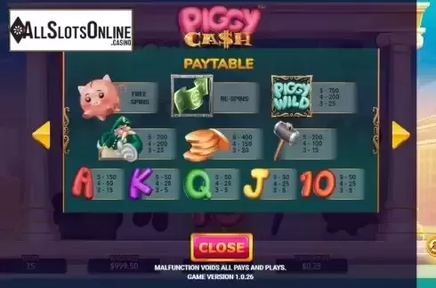 Paytable screen
