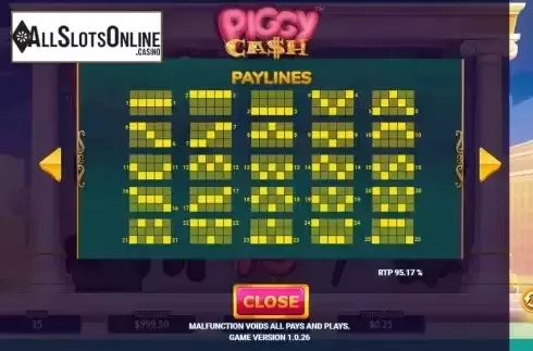 Paylines screen