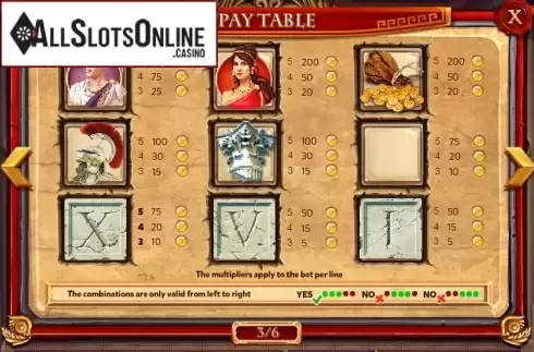 Paytable 3. Rome from Red Rake