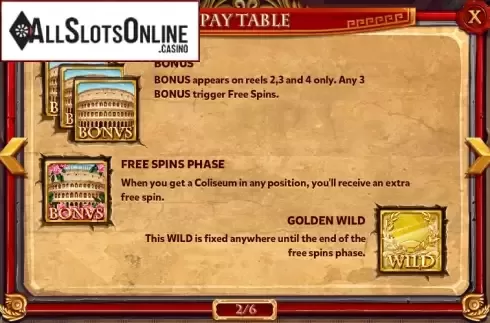 Paytable 2. Rome from Red Rake