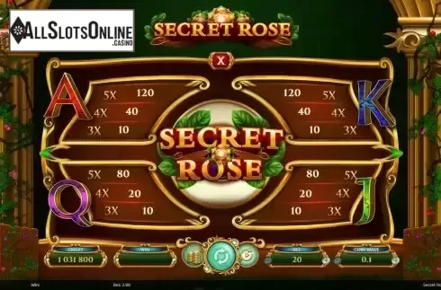 Paytable screen