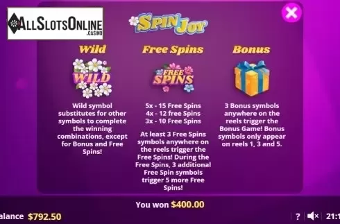 Paytable 1. SpinJoy Society from Lady Luck Games