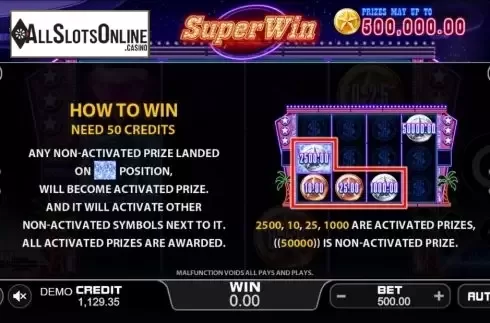 Rules screen. Super Win (PlayStar) from PlayStar