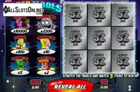 Game Screen. Super Zeroes from Microgaming