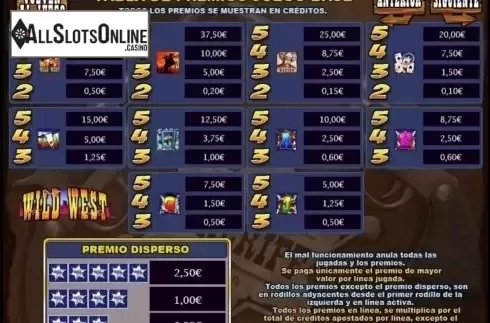 Paytable. Wild West (R. Franco) from R. Franco