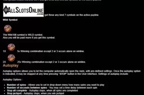 Paytable 3. Wild Wild Bill from Tom Horn Gaming