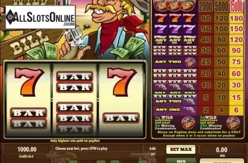 Reel screen. Wild Wild Bill from Tom Horn Gaming