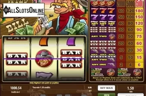 Wild Win screen. Wild Wild Bill from Tom Horn Gaming